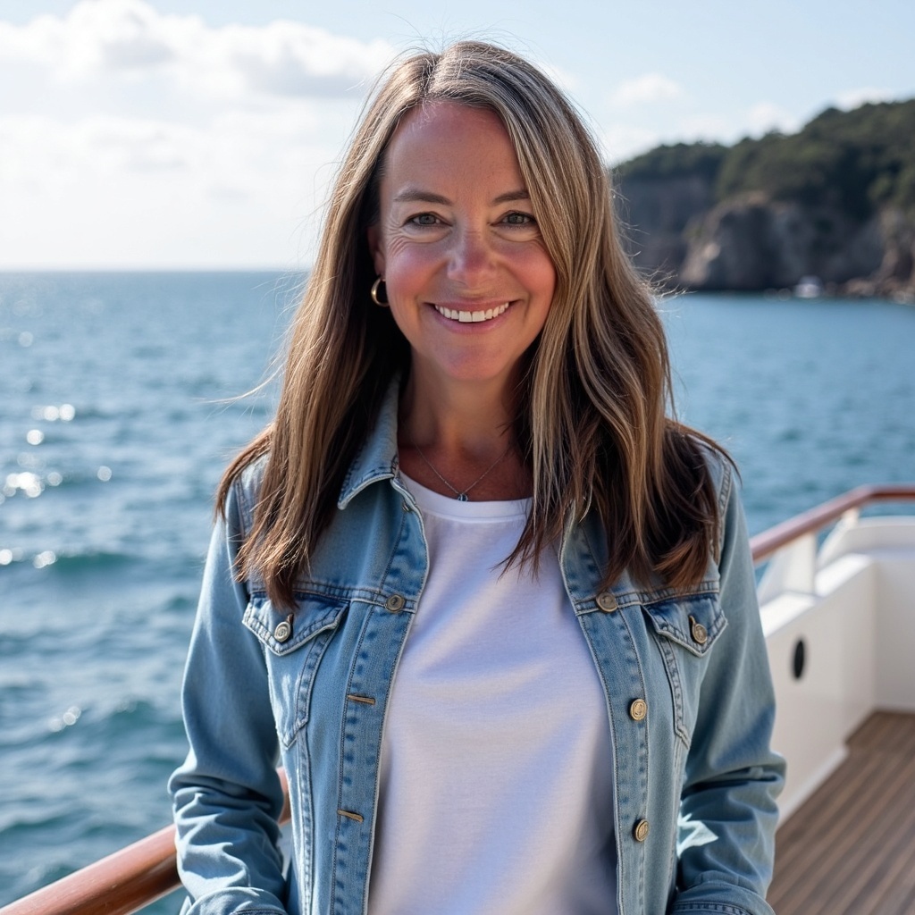 image of smiling woman, Mollie Bartholemew, with the sea in the background